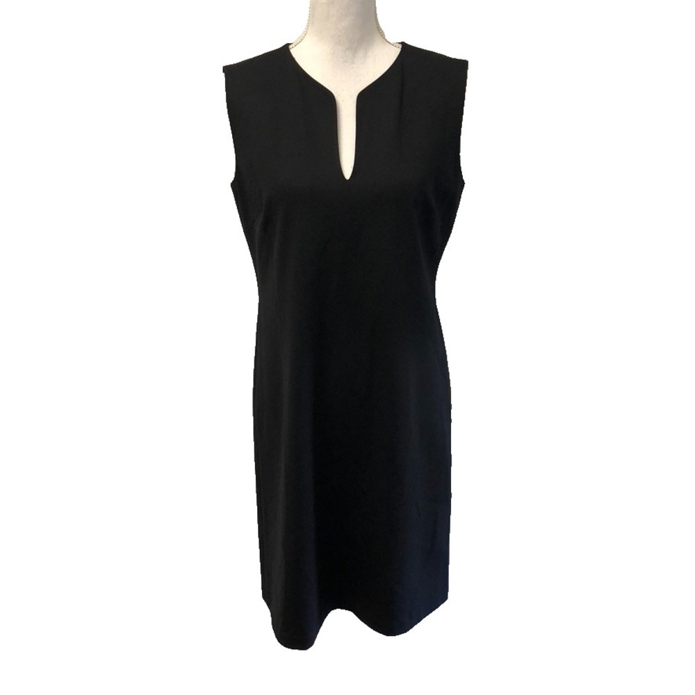 Lafayette 148 Sheath Dress Womens Small Black Sleeveless V Neck‎ Career Teacher